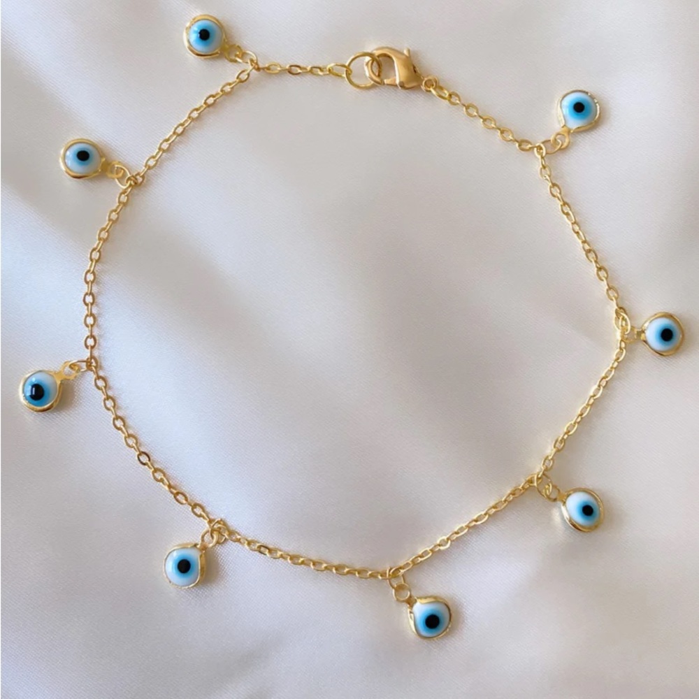 Evil Eye Anklet (white & blue)